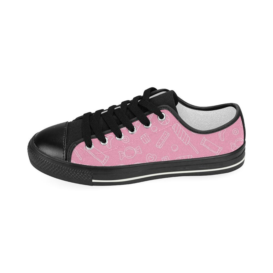 Sweet candy pink background Kids' Boys' Girls' Low Top Canvas Shoes Black