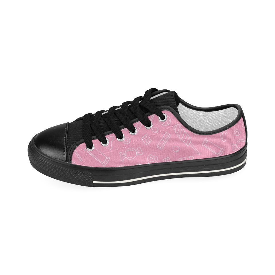 Sweet candy pink background Women's Low Top Canvas Shoes Black
