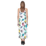 Dragonflies ginkgo leaves pattern V-Neck Open Fork Long Dress