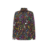 Music Notes Pattern Print Design 02 Women's Long Sleeve Polo Shirt
