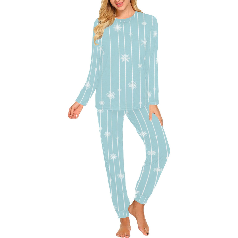 Snowflake pattern blue stripe background Women's All Over Print Pajama Set