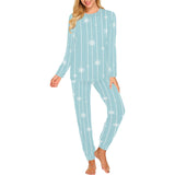 Snowflake pattern blue stripe background Women's All Over Print Pajama Set