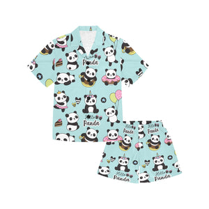 Cute baby panda pattern Kids' Boys' Girls' V-Neck Short Pajama Set