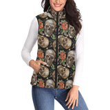Skull rose humming bird flower pattern Women's Padded Vest
