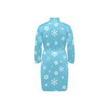 Snowflake pattern blue background Men's Long Sleeve Belted Night Robe