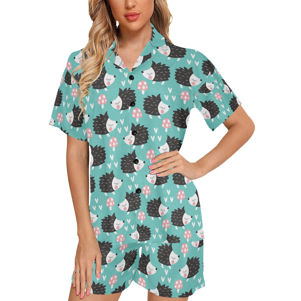Hedgehog Pattern Print Design 03 Women's V-Neck Short Pajama Set