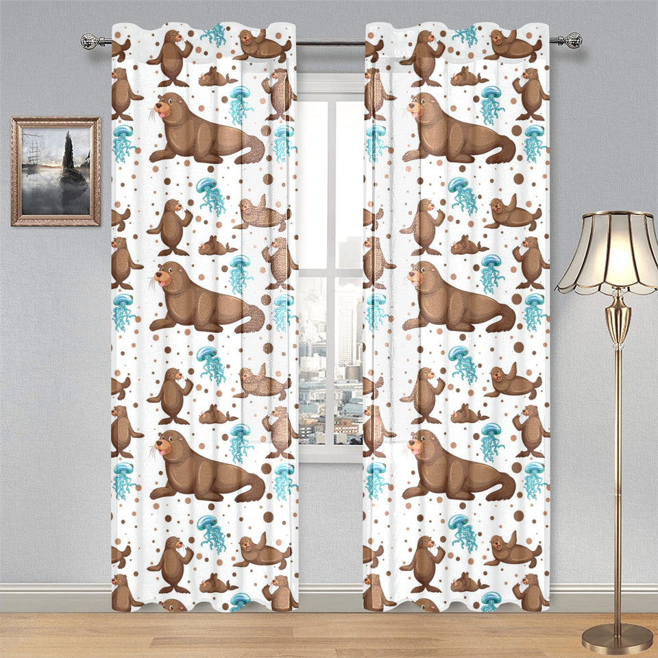 sea lion Seals jellyfish pattern Gauze Curtain