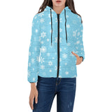 Snowflake pattern blue background Women's Padded Hooded Jacket