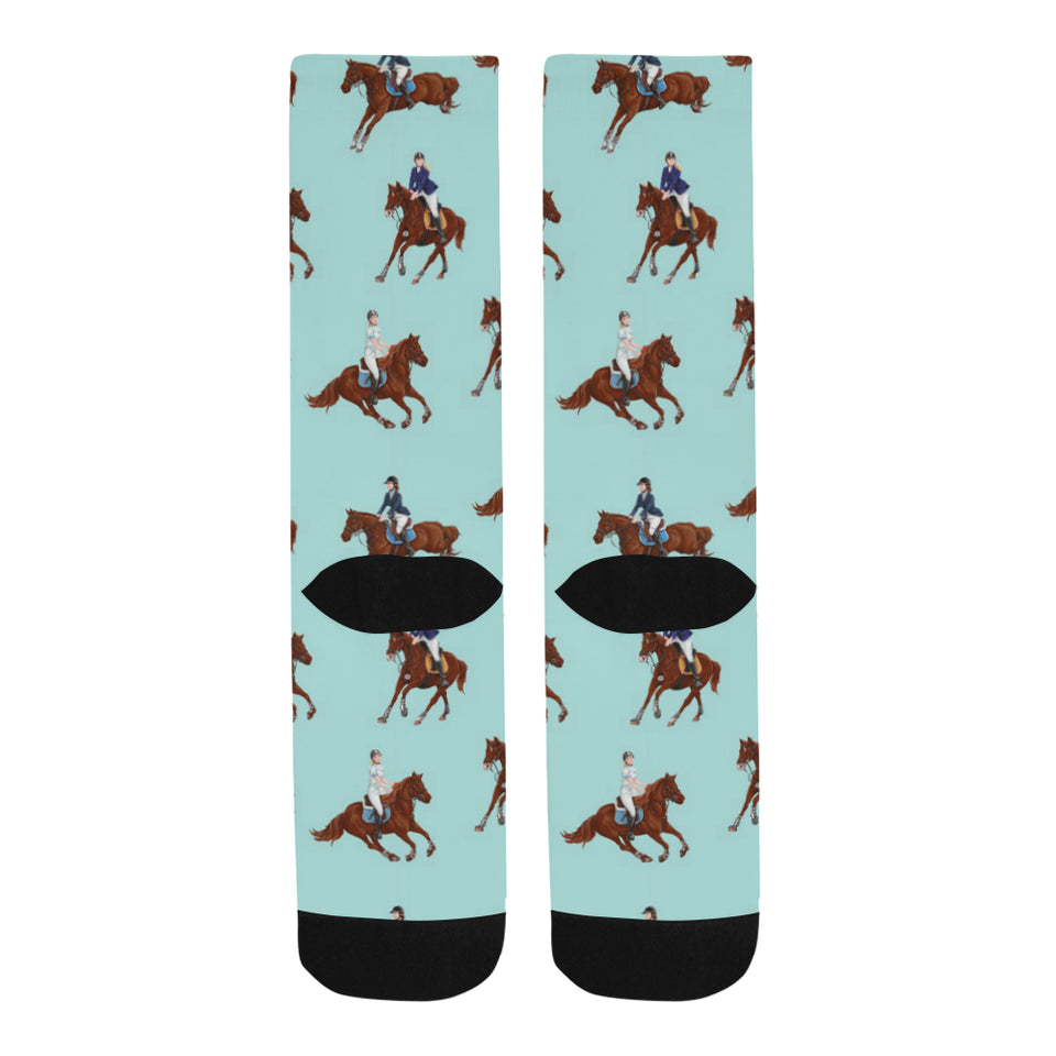 Horses running horses rider pattern Crew Socks