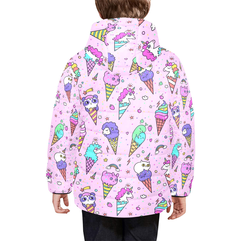 Cute ice cream cone animal pattern Kids' Boys' Girls' Padded Hooded Jacket