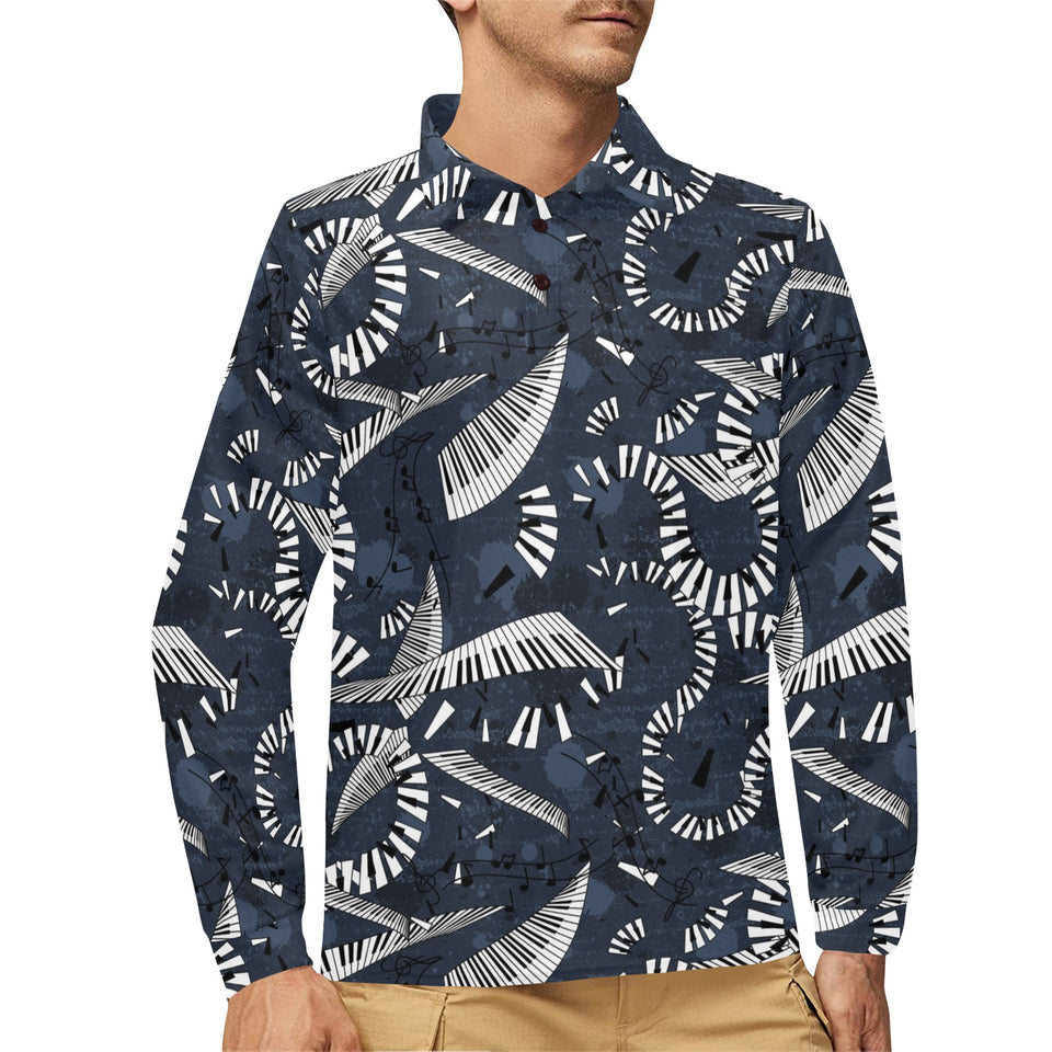 Piano Pattern Print Design 02 Men's Long Sleeve Polo Shirt