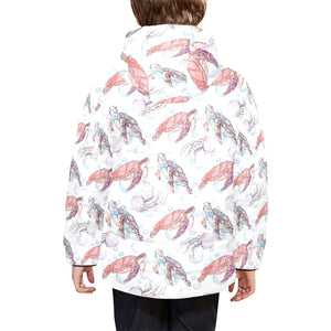 Watercolor sea turtle jellyfish pattern Kids' Boys' Girls' Padded Hooded Jacket