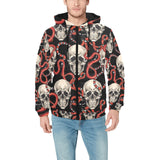 Red snake skull pattern Men's Padded Hooded Jacket