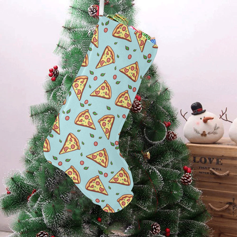 Hand drawn pizza blue background Christmas Stocking
