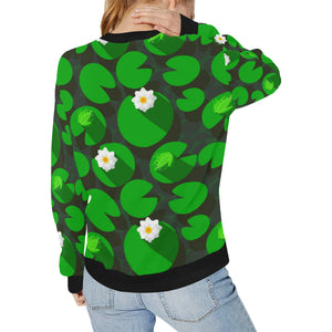 Frog waterlily pattern Women's Crew Neck Sweatshirt