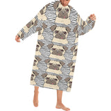 Happy pug pattern Blanket Robe with Sleeves