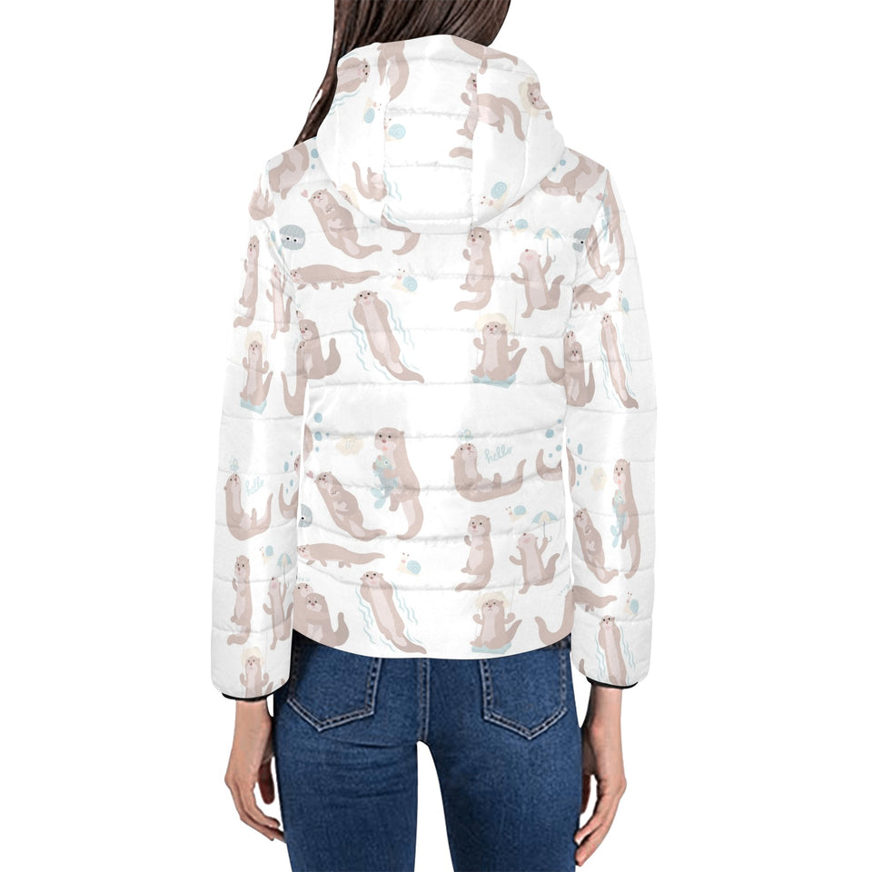 Cute sea otters pattern Women's Padded Hooded Jacket