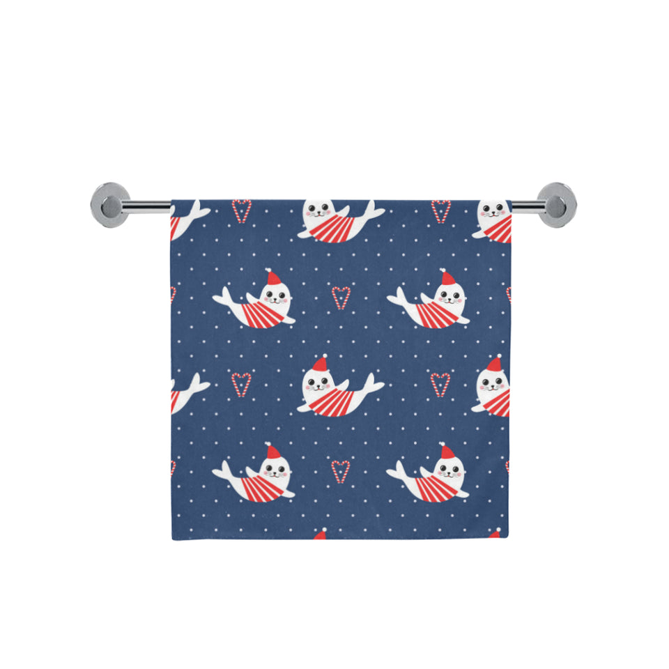 Cute sea lion seal christmas hat candy cane heart Bath Towel