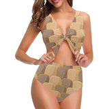 Bread Toast Pattern Print Design 04 Chest Bowknot High Waisted Bikini Swimsuit