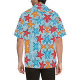 Blue red orange starfish pattern Men's All Over Print Hawaiian Shirt