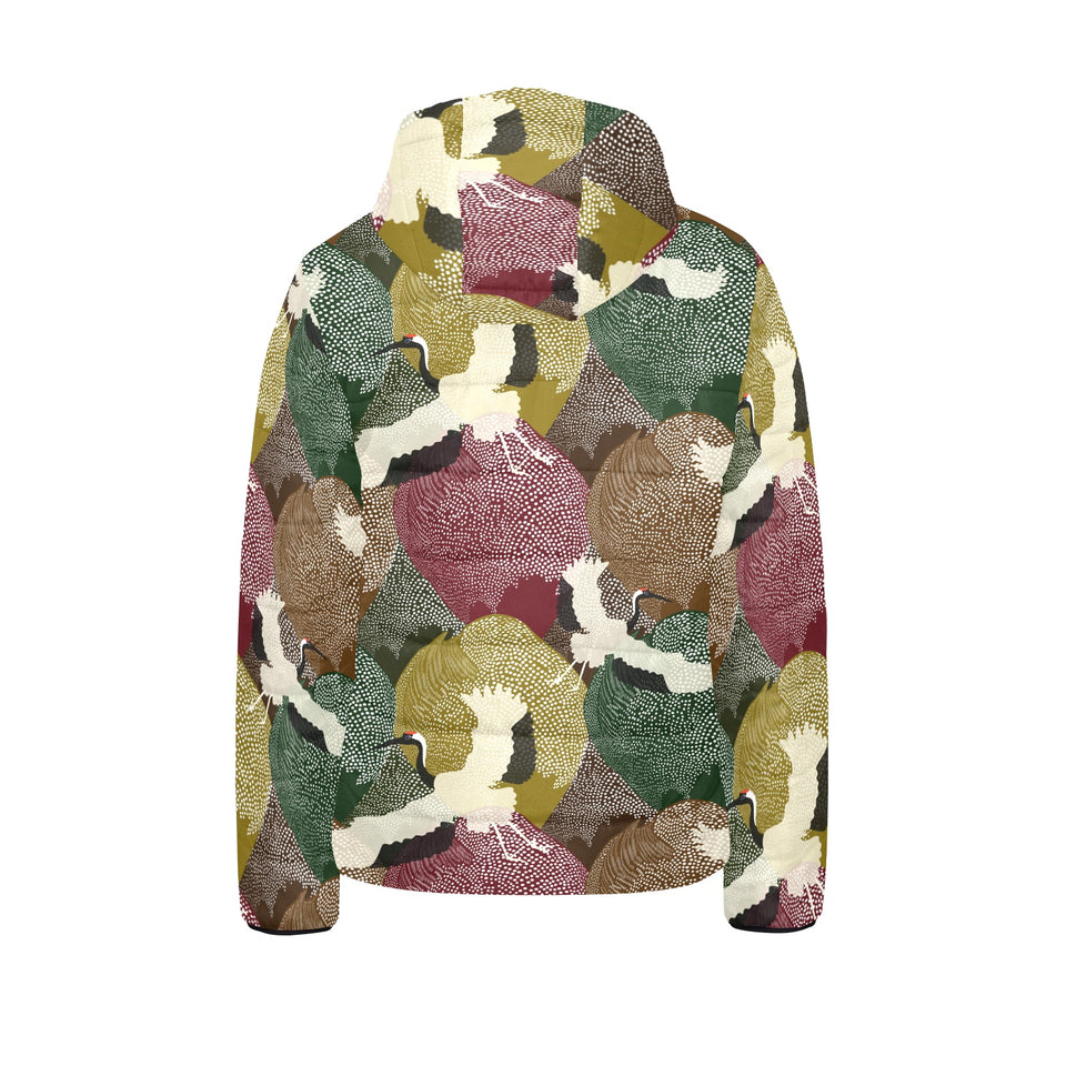 Japanese cranes flying forest dot pattern Kids' Boys' Girls' Padded Hooded Jacket