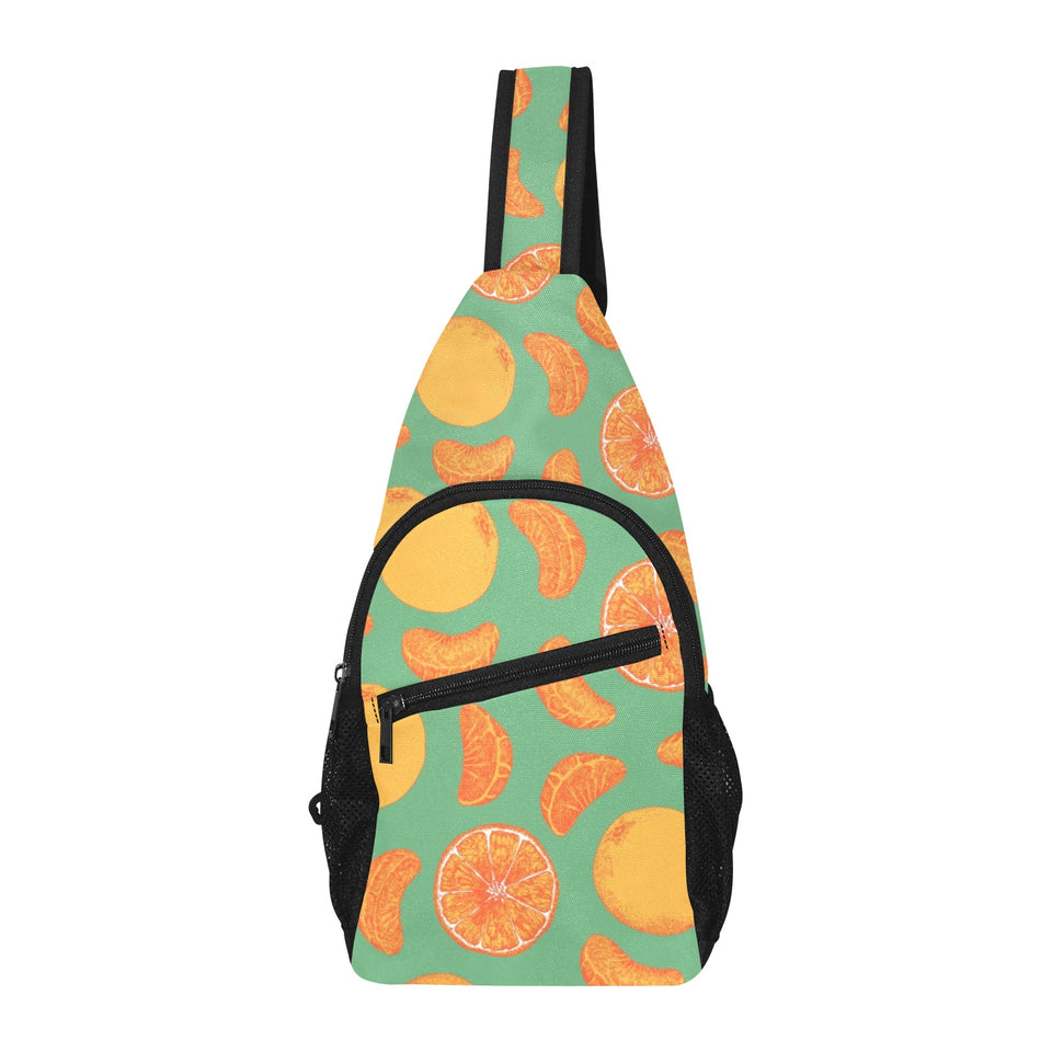 orange fruit pattern green background All Over Print Chest Bag
