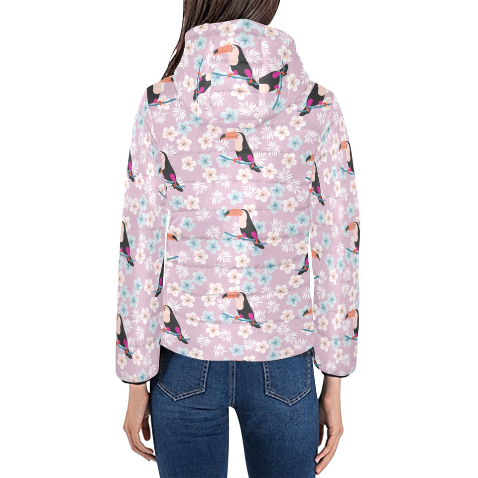 Beautiful toucan flower leaves Women's Padded Hooded Jacket