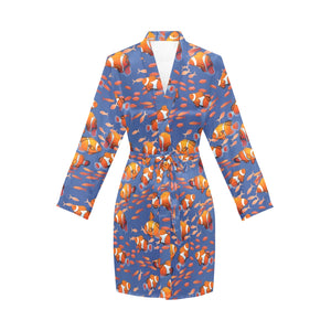 Clown Fish Pattern Print Design 04 Women's Long Sleeve Belted Night Robe