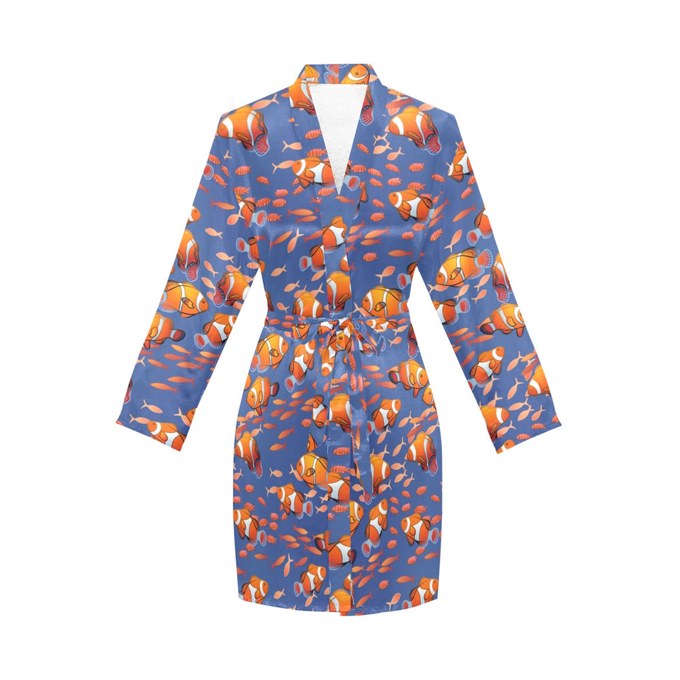 Clown Fish Pattern Print Design 04 Women's Long Sleeve Belted Night Robe