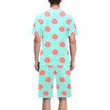 Grapefruit green background Men's V-Neck Short Pajama Set