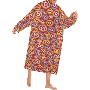 Gear Pattern Print Design 04 Blanket Robe with Sleeves