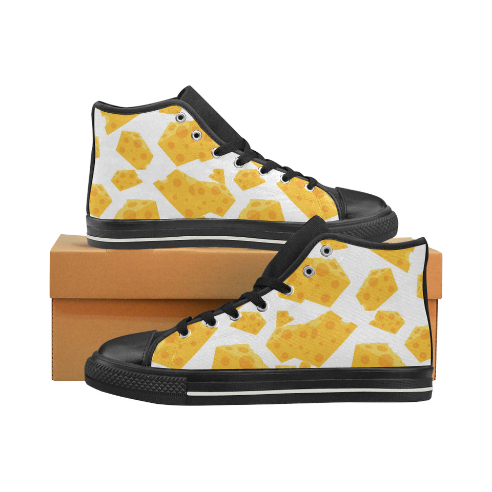 Cheese slice pattern Men's High Top Canvas Shoes Black