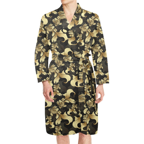 Goldfish Pattern Print Design 01 Men's Long Sleeve Belted Night Robe