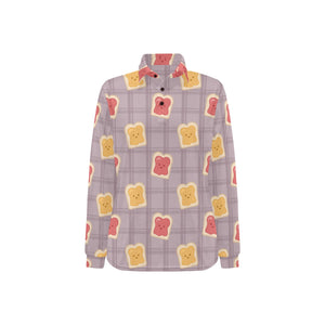 Bread Toast Pattern Print Design 05 Women's Long Sleeve Polo Shirt