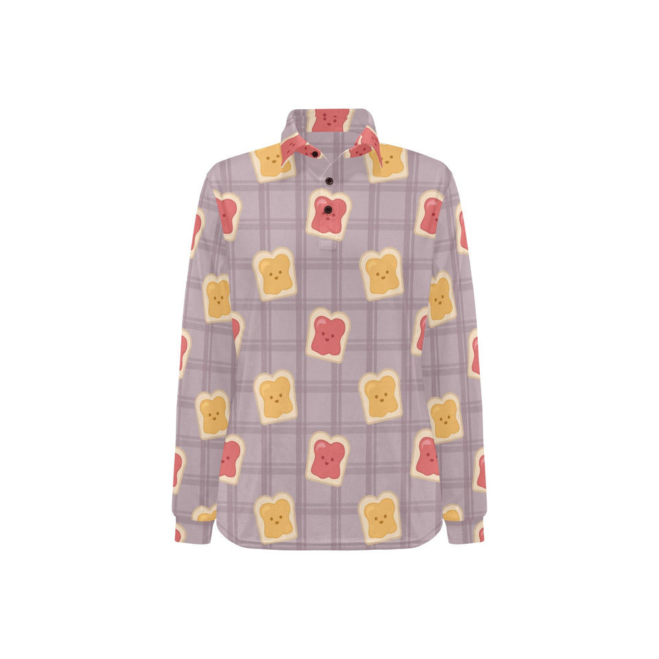 Bread Toast Pattern Print Design 05 Women's Long Sleeve Polo Shirt