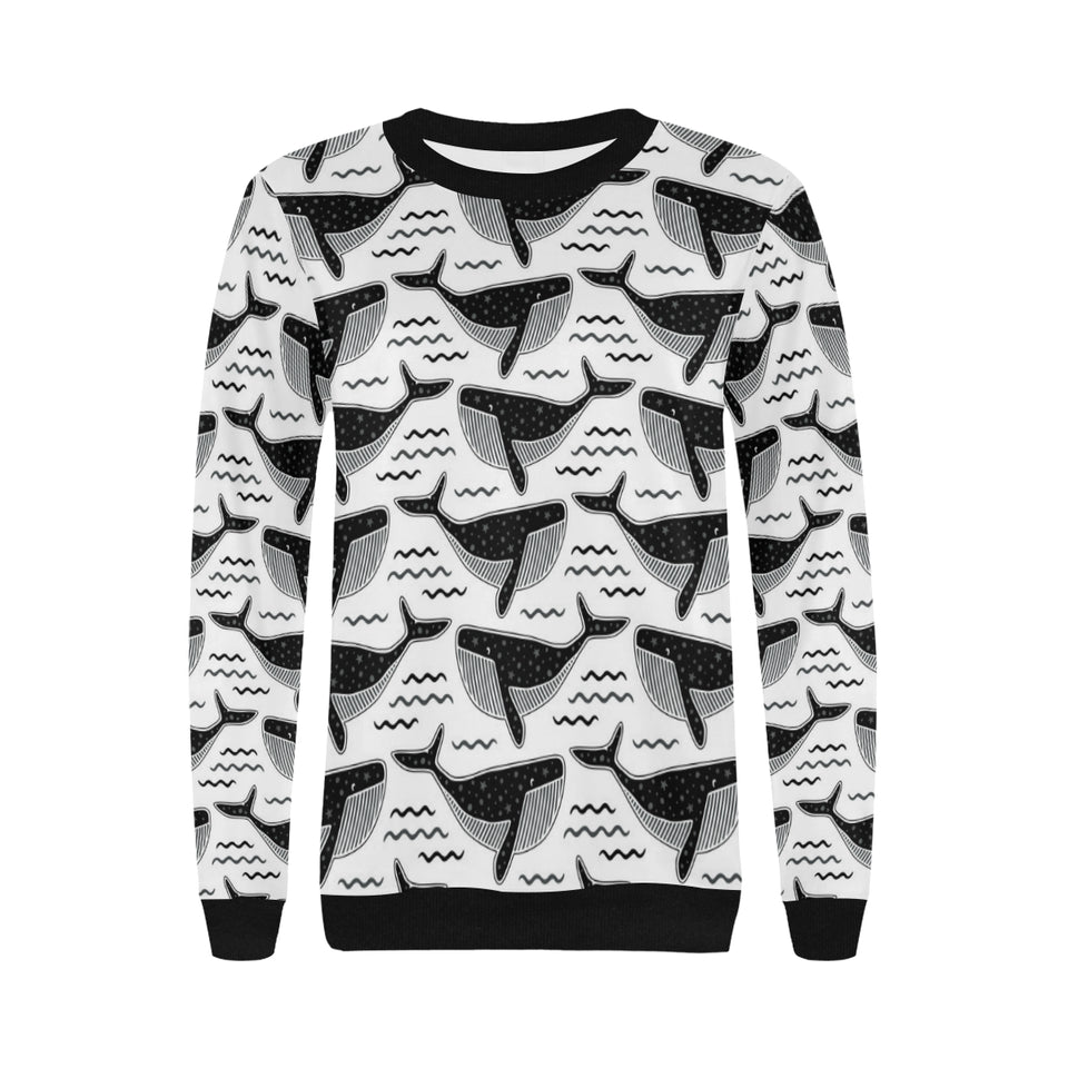 Black whale pattern Women's Crew Neck Sweatshirt