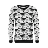 Black whale pattern Women's Crew Neck Sweatshirt