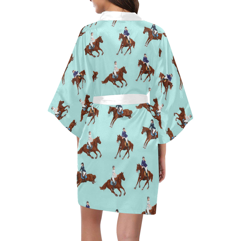 Horses running horses rider pattern Women's Short Kimono Robe