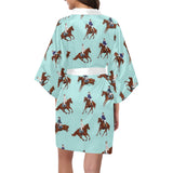 Horses running horses rider pattern Women's Short Kimono Robe