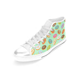 Colorful donut pattern green background Women's High Top Canvas Shoes White