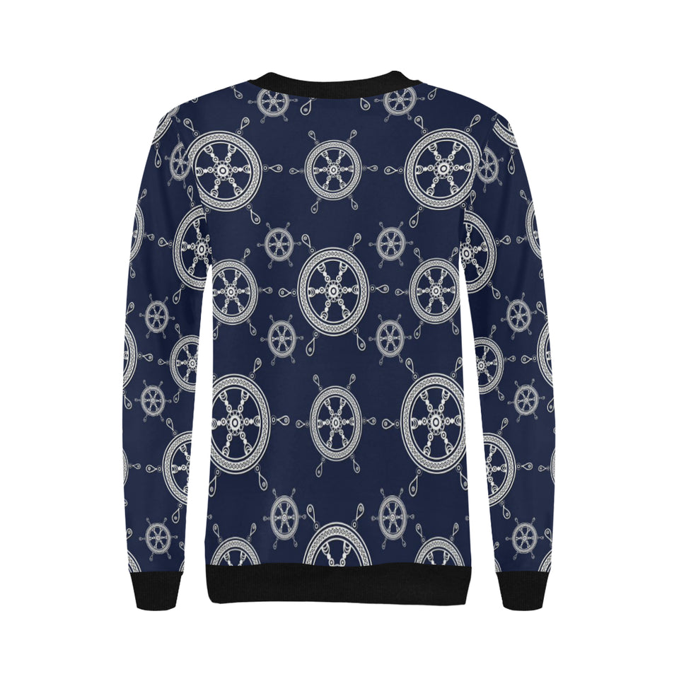 nautical steering wheel design pattern Women's Crew Neck Sweatshirt