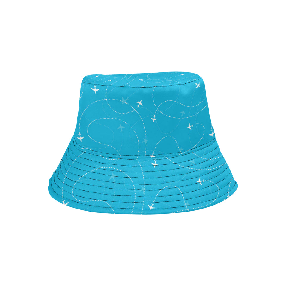 Airplane destinations blue background Unisex Bucket Hat