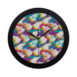 Colorful crow illustration pattern Elegant Black Wall Clock