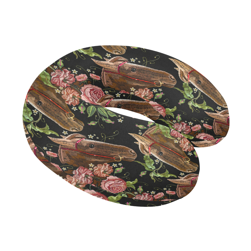 Horse head wild roses pattern U-Shaped Travel Neck Pillow