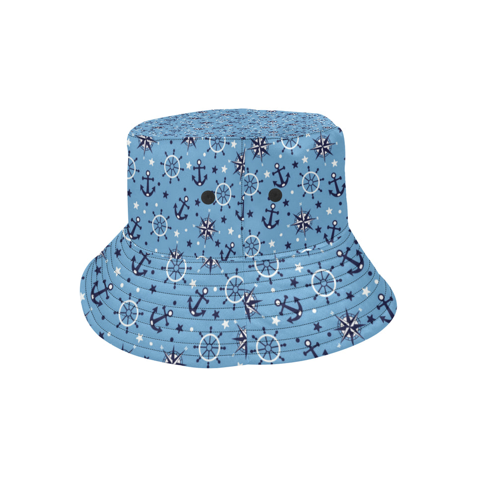 Anchors rudder compass star nautical pattern Unisex Bucket Hat