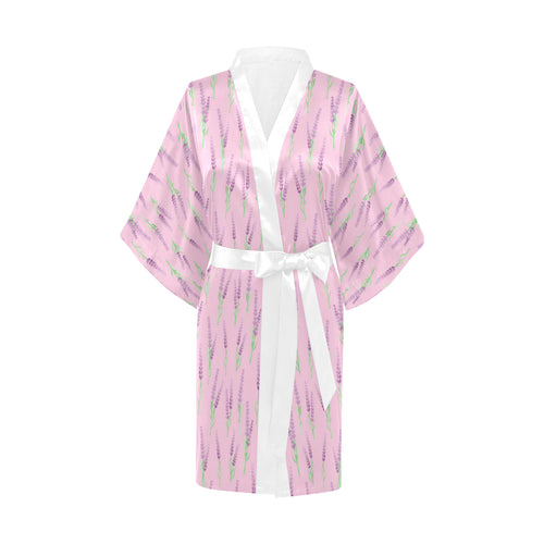 Lavender pattern pink background Women's Short Kimono Robe