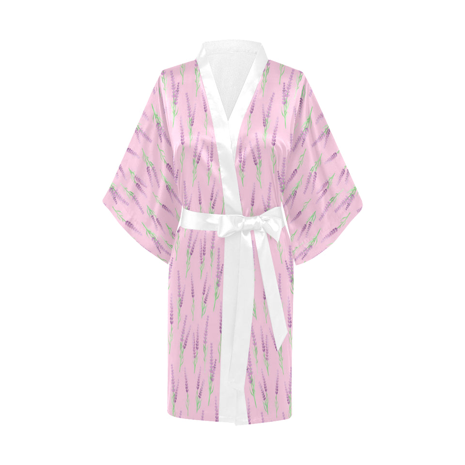 Lavender pattern pink background Women's Short Kimono Robe