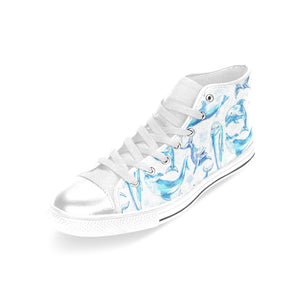 Watercolor dolphin pattern Women's High Top Canvas Shoes White