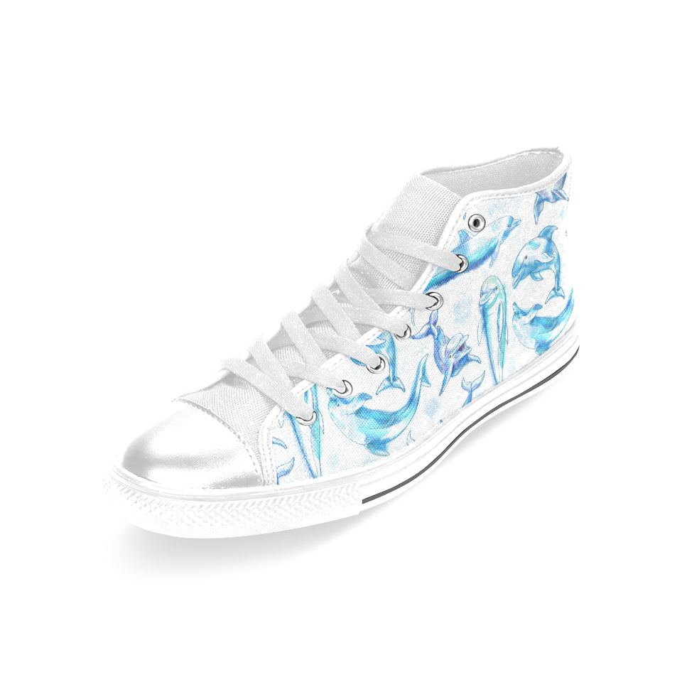 Watercolor dolphin pattern Women's High Top Canvas Shoes White