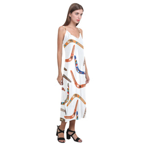 Boomerang Australian aboriginal ornament pattern V-Neck Open Fork Long Dress
